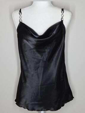 Vtg Y2K Nicole Miller Black Satin Cowl Neck Cami Top Rhinestones M Goth Grunge